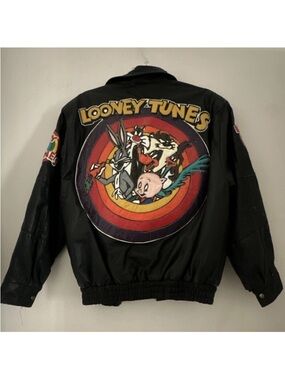 Reversible Black Genuine Leather Looney Tunes Jacket